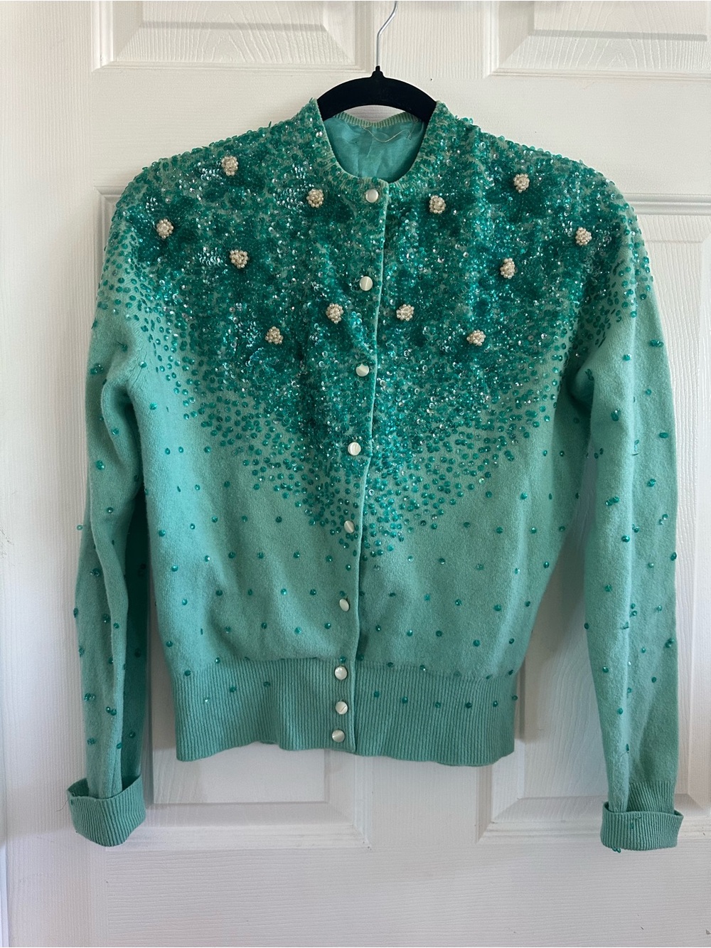 1950’s Vintage Teal Blue Silk-Lined Cashmere/Wool blend Sweater